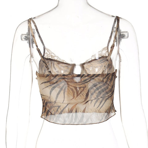 Goth Girl Sexy Y2K Year 2000 Camisole Crop Top Women's Japanese Cosplay Costumes Brown