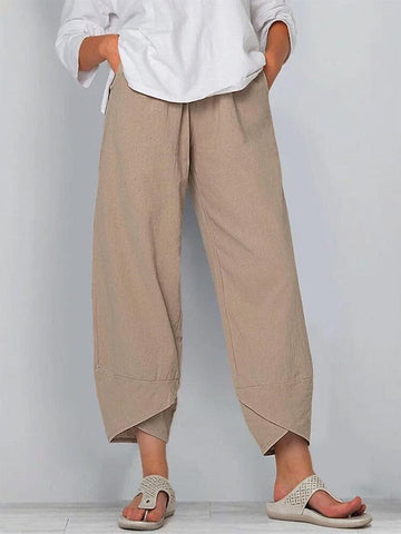 Women's Linen Pants Chinos Pants Trousers Cotton Black Navy Blue Green Mid Waist Fashion Casual Weekend Side Pockets Ankle-Length Comfort Plain S M L XL 2XL