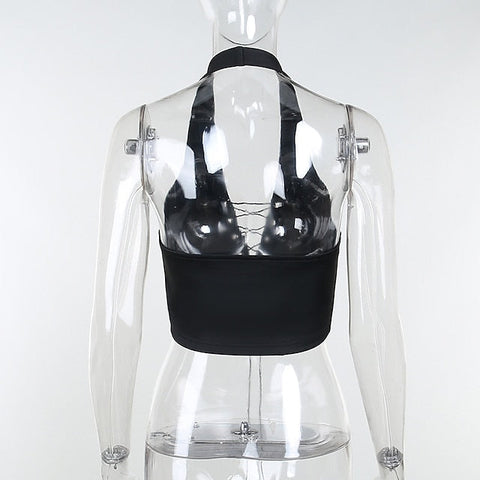 Women's Crop Top T-shirt Tie Back Halter Top Tee Punk Goth Y2K Clubwear Street Style Summer