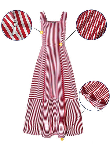 Women's Long Dress Maxi Dress Casual Dress Swing Dress A Line Dress Striped Basic Fashion Holiday Vacation Going out Ruffle Print Sleeveless Square Neck Dress Regular Fit Black Red Blue Spring Summer