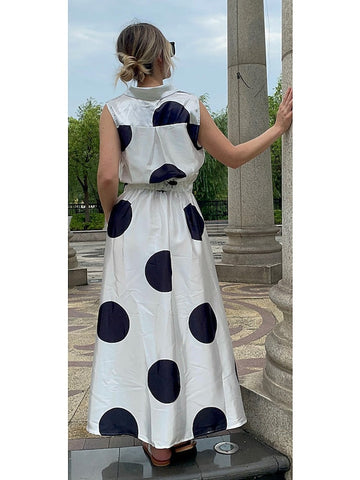 Women's Shirt Dress Casual Dress Swing Dress Maxi long Dress Outdoor Office Daily Satin Fashion Modern Shirt Collar Button Pocket Sleeveless Summer Spring Regular Fit Black White Green Polka Dot