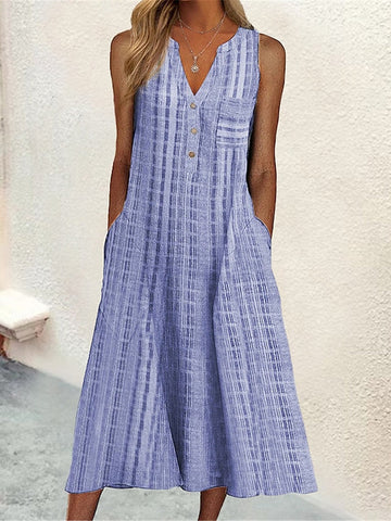 Women's Casual Dress Tank Dress Summer Dress Plaid Button Pocket V Neck Midi Dress Active Fashion Outdoor Daily Sleeveless Loose Fit Black Pink Blue Summer Spring S M L XL XXL