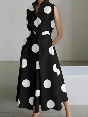 Women's Shirt Dress Casual Dress Swing Dress Maxi long Dress Outdoor Office Daily Satin Fashion Modern Shirt Collar Button Pocket Sleeveless Summer Spring Regular Fit Black White Green Polka Dot