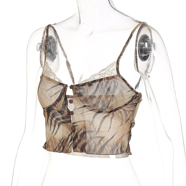 Goth Girl Sexy Y2K Year 2000 Camisole Crop Top Women's Japanese Cosplay Costumes Brown