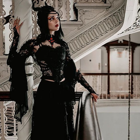 Goth Girl Gothic Lolita Sexy Y2K Year 2000 Masquerade Shawls Women's Costume Vintage Cosplay Party / Evening Shawl Masquerade