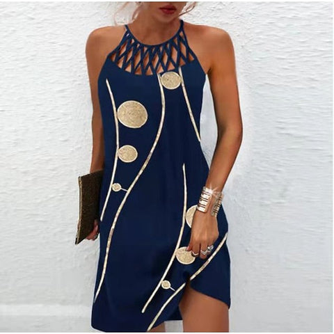 Women's Casual Dress Halter Neck Dress Midi Dress Leopard Black Wine Sleeveless Geometric Cut Out Summer Spring Halter Fashion Vacation S M L XL XXL 3XL