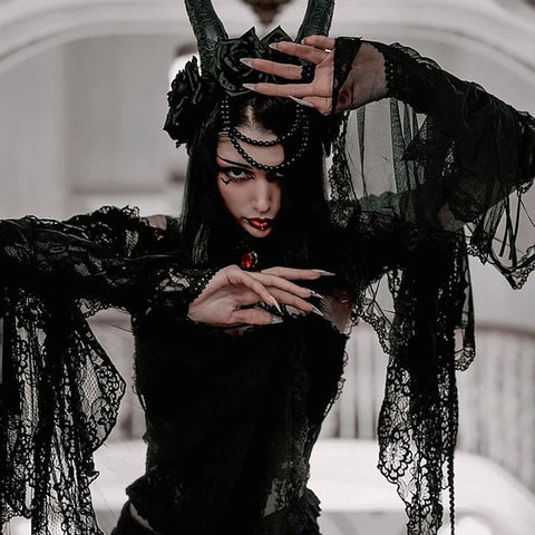 Goth Girl Gothic Lolita Sexy Y2K Year 2000 Masquerade Shawls Women's Costume Vintage Cosplay Party / Evening Shawl Masquerade