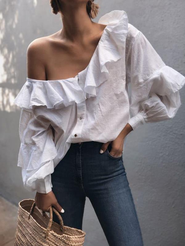 Stylish Women Chic One off shoulder white blouses