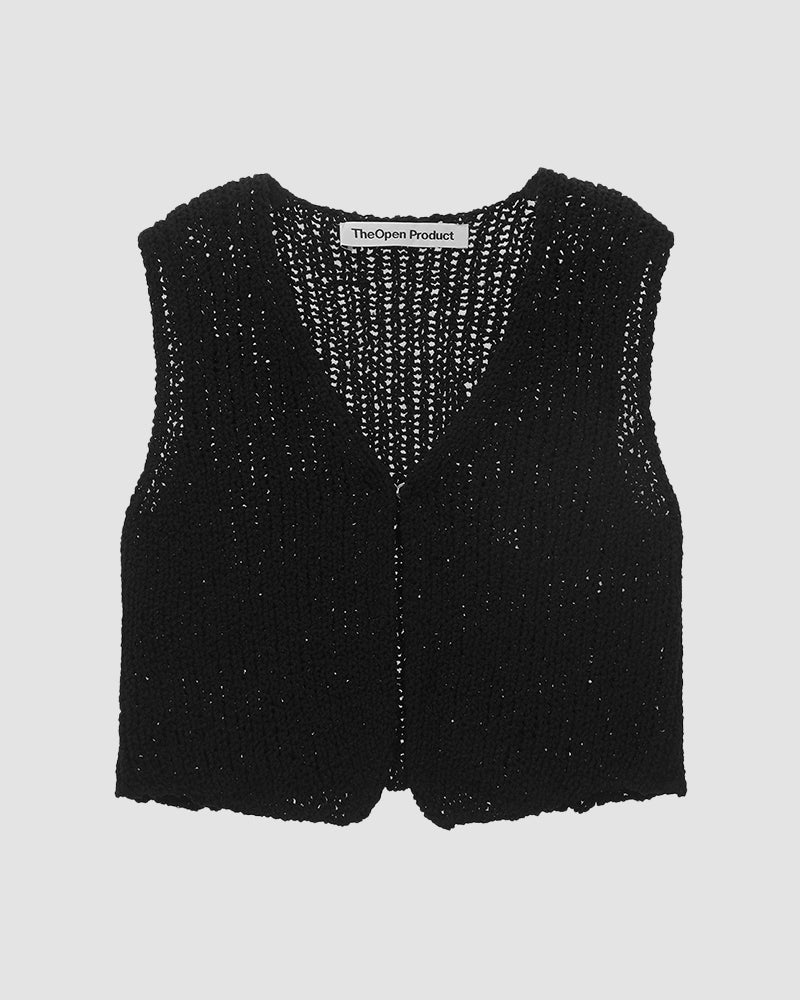 Vintage Knit Sweater Vest Open Front Out Hollow Tank Crop Sleeveless Button Out Top