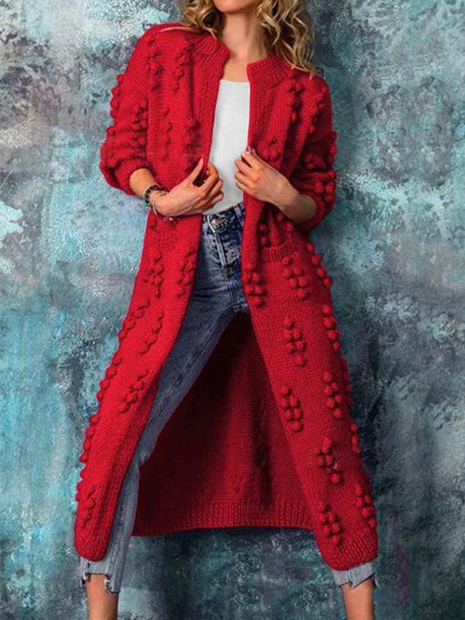 Ankle Length Women Cardigan Sweaters Trendy Drum Wave Knitted Jacket