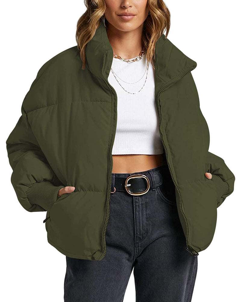 Women's Winter Long Sleeve Full Zipper Baggy Puffer Short Down Jacket Coat - Zeagoo (Us Only)