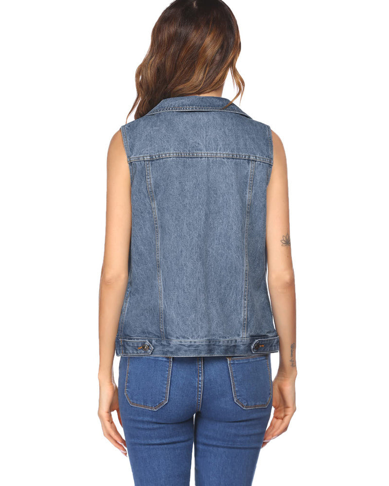 Zeagoo Women's Denim Vest Jean Vest Casual Sleeveless Jacket With Flap Pockets