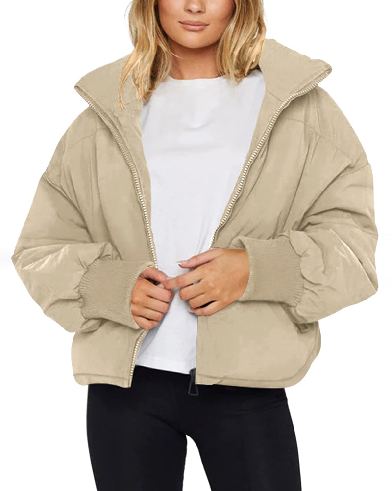 Women's Winter Long Sleeve Full Zipper Baggy Puffer Short Down Jacket Coat - Zeagoo (Us Only)