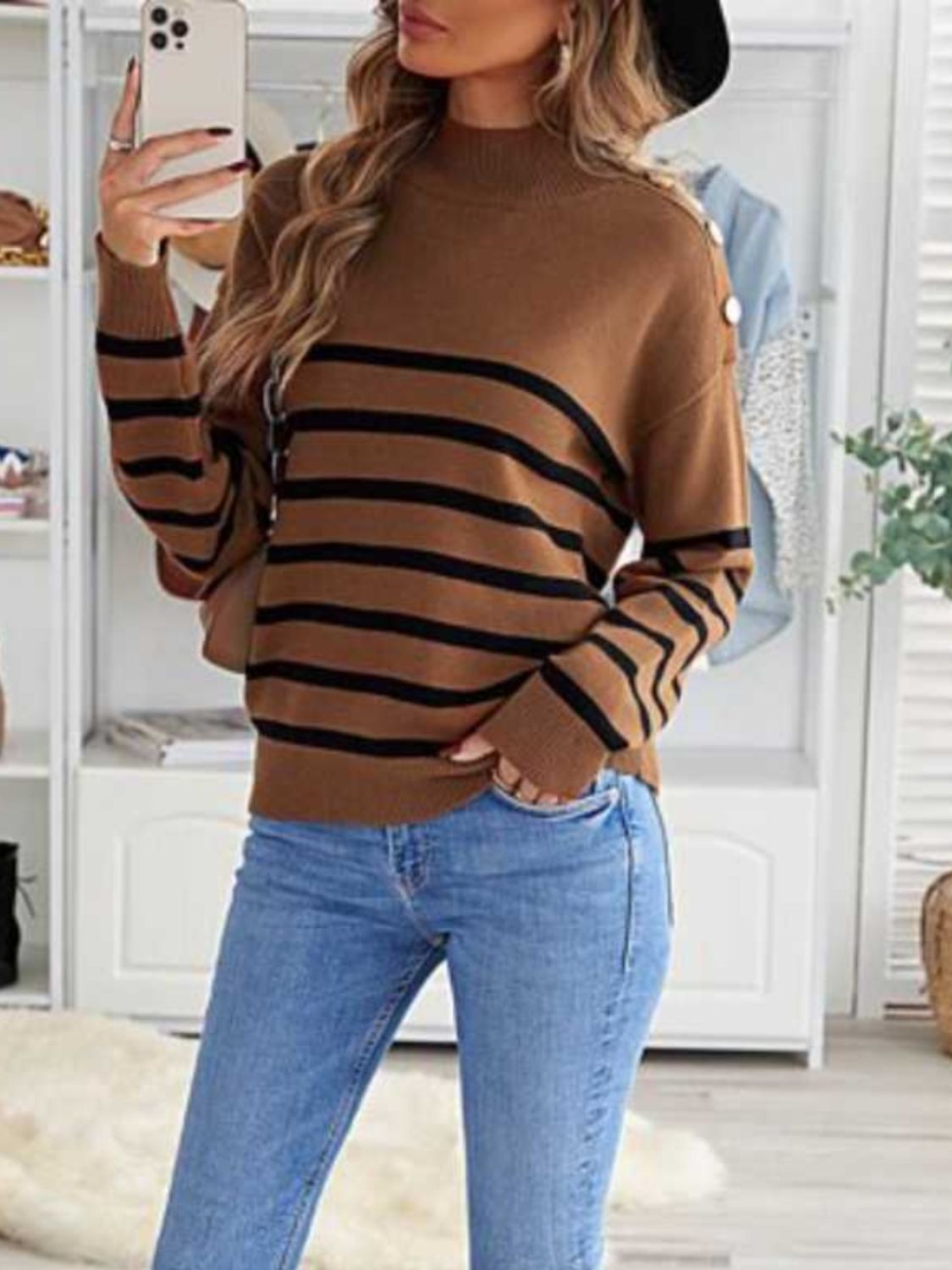 Striped Shoulder Detail Sweater