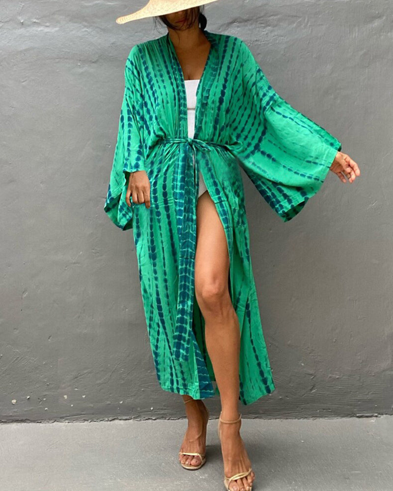Beach Cover up Swimsuit Kimono with Bohemian Floral Print Vacation Dresses